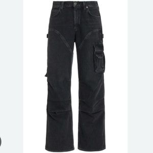 AGOLDE Nera Flared Cotton Denim Utility Pants, Size 29, Black